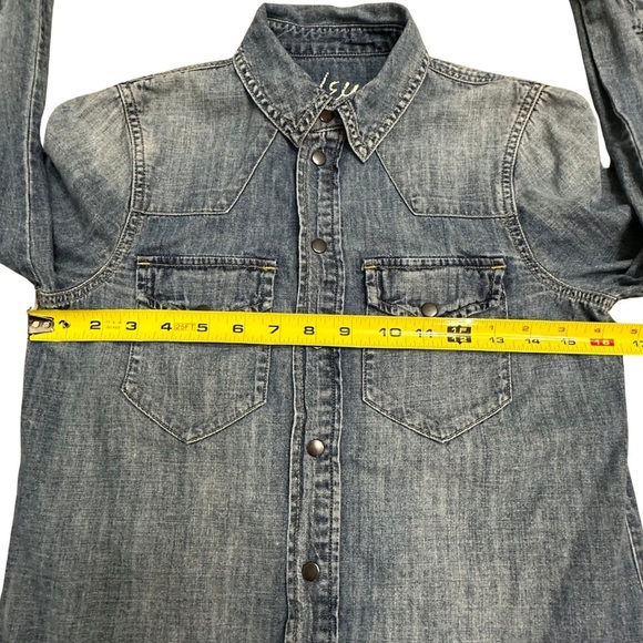 Madewell Denim Button Up Shirt Long Sleeve Snap Button SZ XSmall Blue Western - Picture 6 of 9